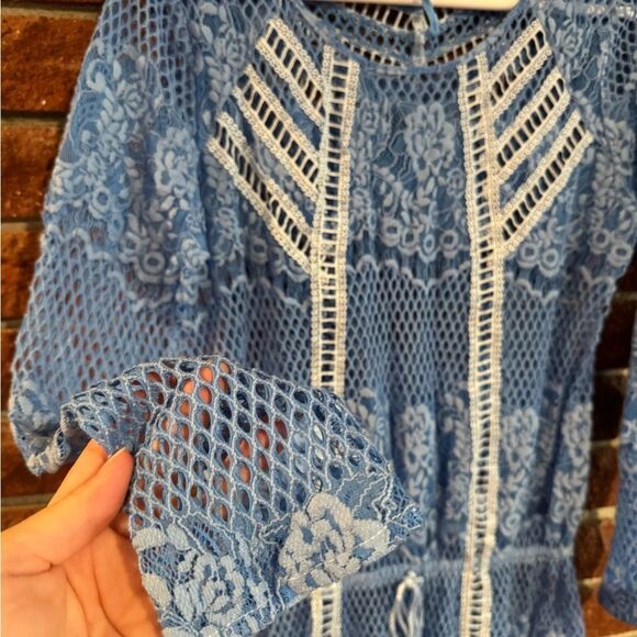 Free People Blue Long Sleeve Lace Sheath Cover-Up - Picture 4 of 10